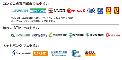 カタログギフト通販「ミーム」でご利用いただける、コンビニ（番号端末式）・銀行ATM・ネットバンキング決済